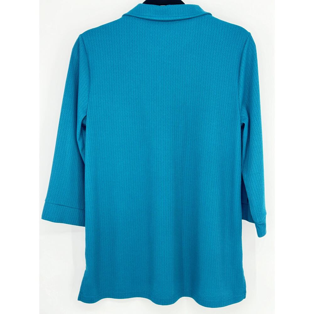 Vivilli Half Zip Top Teal Three Quarter Sleeve Casual Size M - Picture 3 of 5